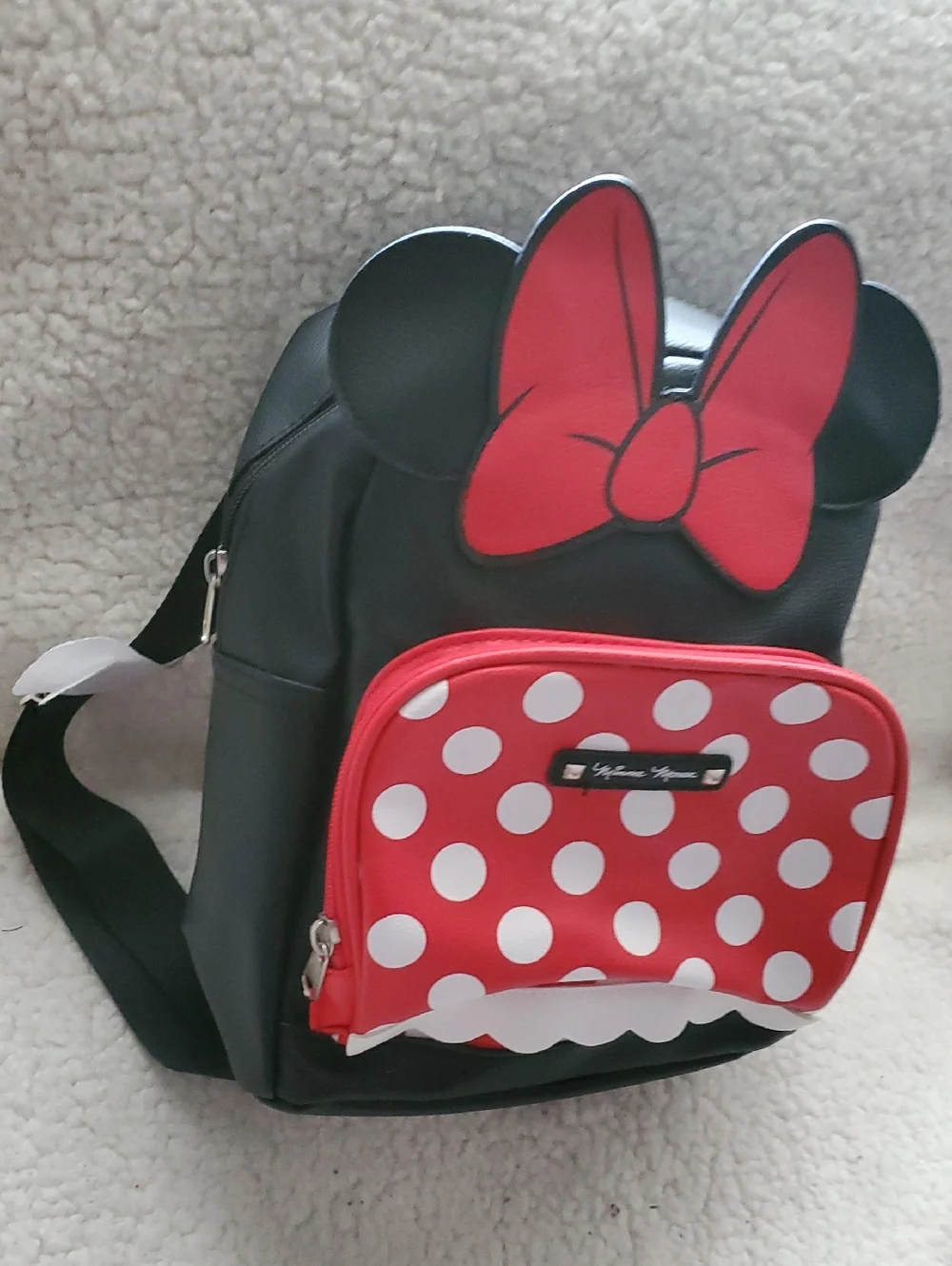 Disney Kids Black Backpack with Red Bow and Polka-Dot Pocket